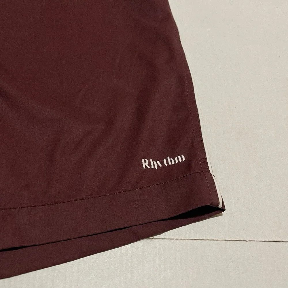 Rhythm Board Shorts Men's Size 32 X 9.5 Burgundy Maroon Stretch Swim Trunks
